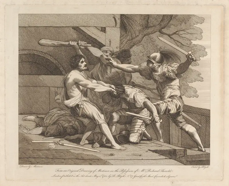 Bandits and Soldiers Fighting av John Hamilton Mortimer