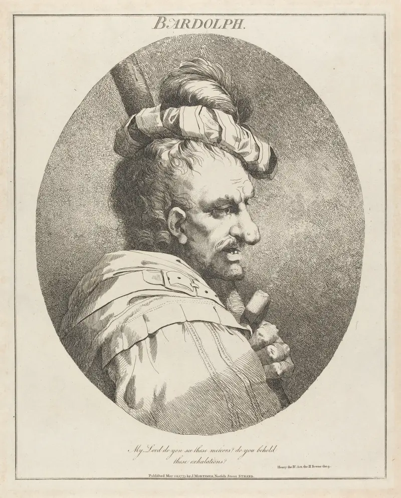 Bardolph, från Henrik IV, akt II, scen 9 av John Hamilton Mortimer