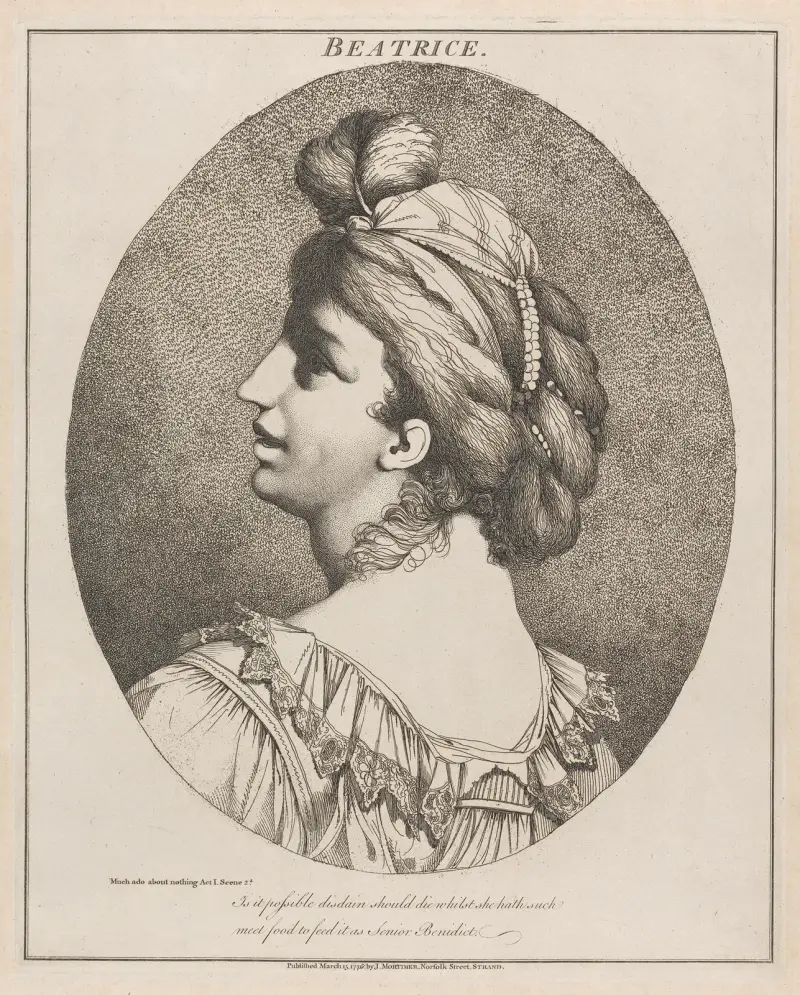 Beatrice, från Mycket väsen för ingenting, akt 1, scen 2 av John Hamilton Mortimer