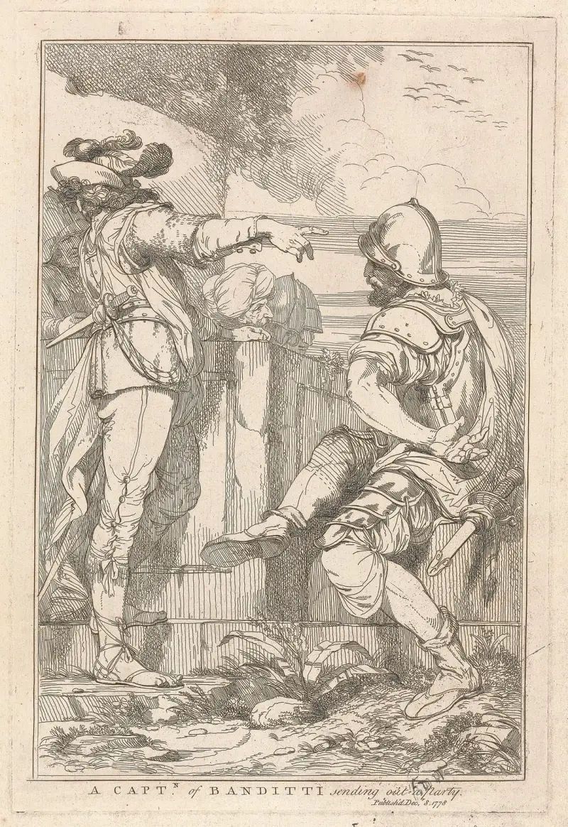 Hauptmann der Banditen schickt eine Gruppe aus, 1778 – Nr. 2 von John Hamilton Mortimer