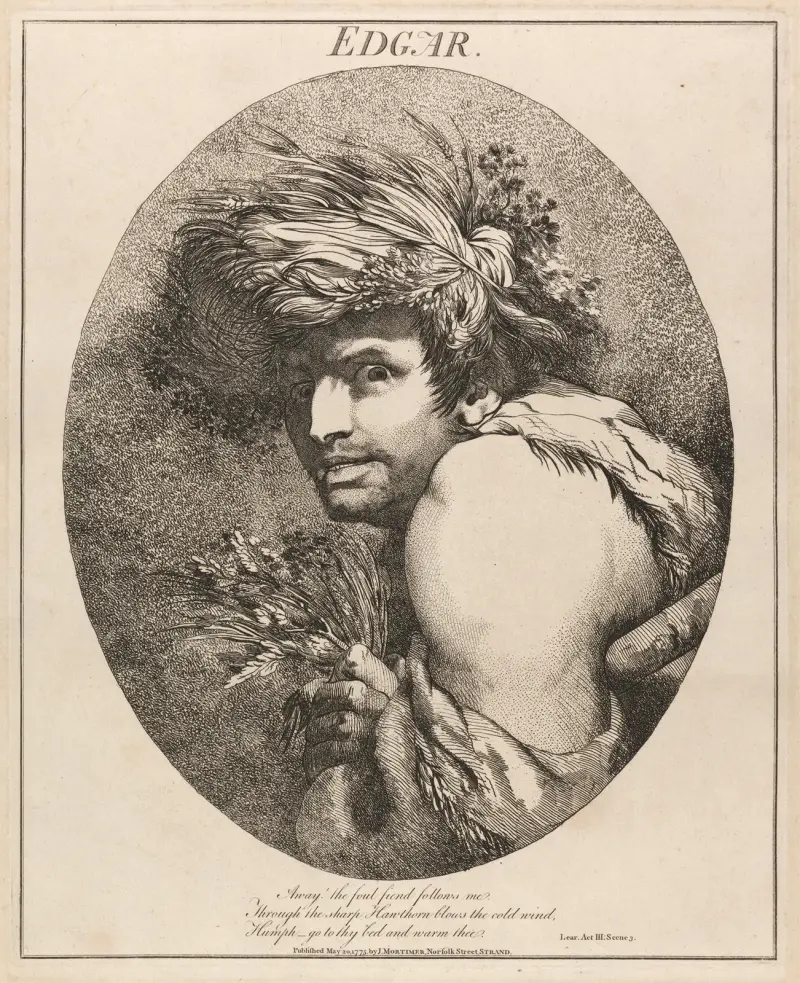 Edgar, ur Kung Lear, akt III, scen iii av John Hamilton Mortimer