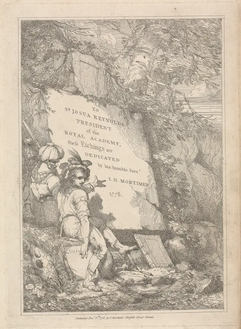 Frontispiece dedicated to Sir Joshua Reynolds av John Hamilton Mortimer