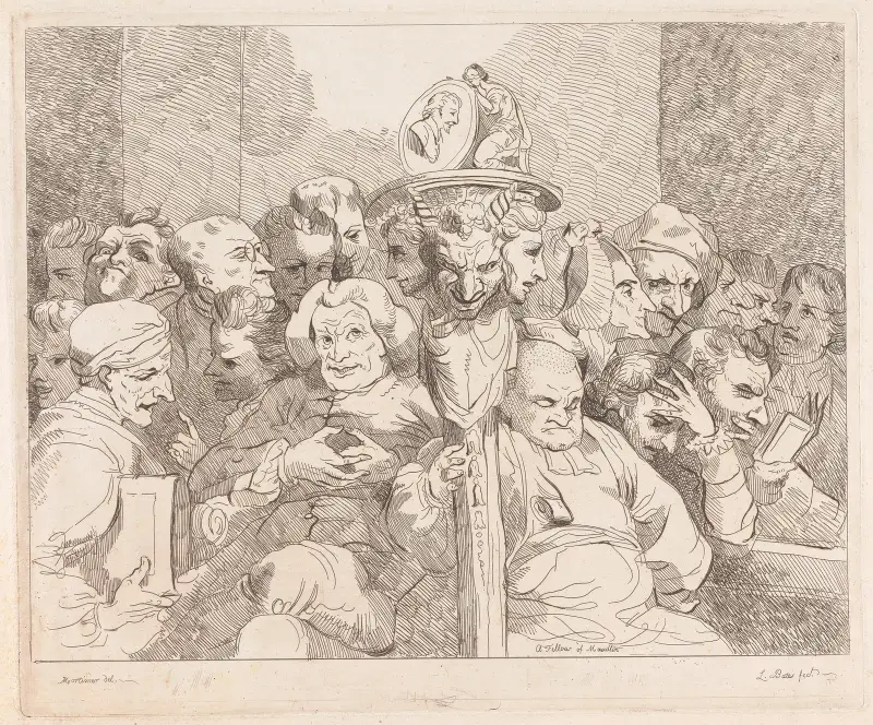 Litterära karaktärer samlade kring Shakespeares medaljong av John Hamilton Mortimer