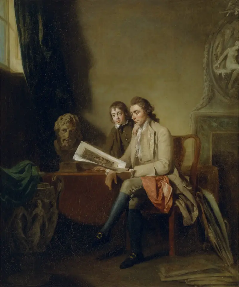 Portrait Of A Man And A Boy Looking At Prints av John Hamilton Mortimer