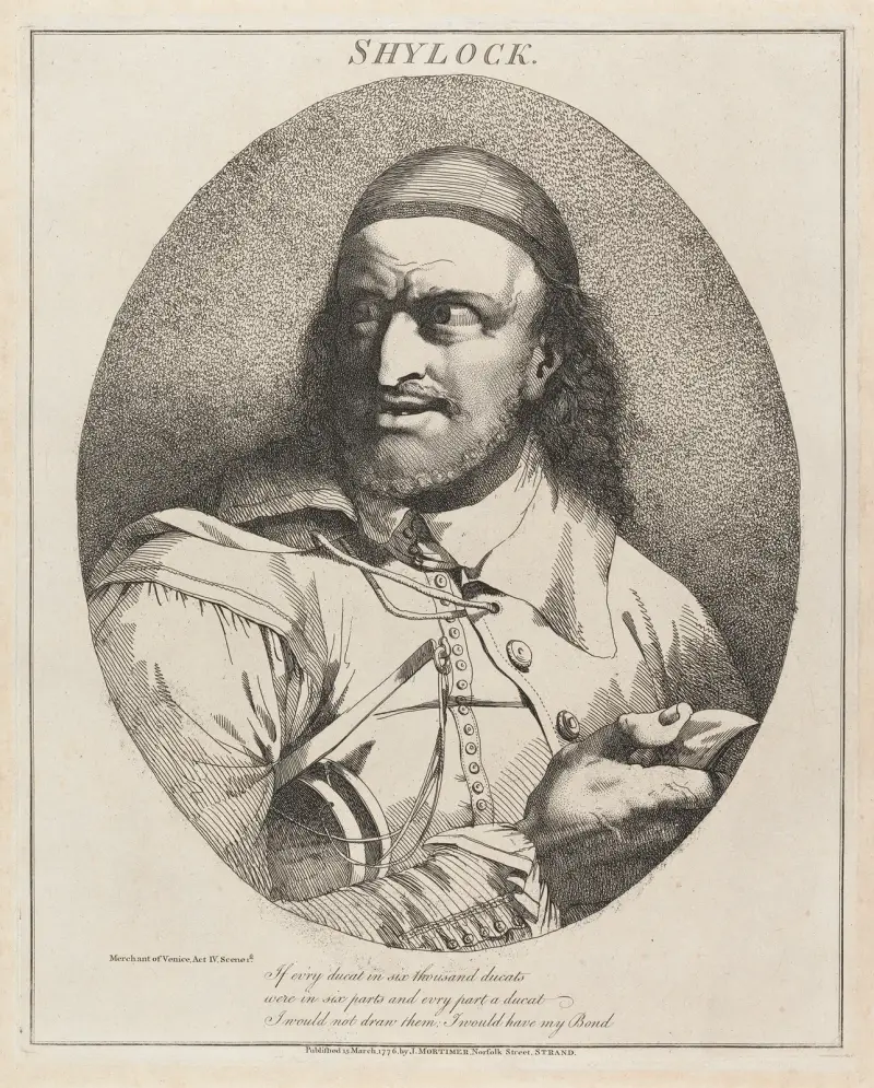 Shylock, ur Köpmannen i Venedig, akt IV, scen 1 av John Hamilton Mortimer