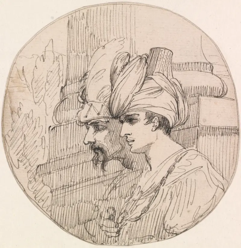 Två huvuden i en rundel av John Hamilton Mortimer