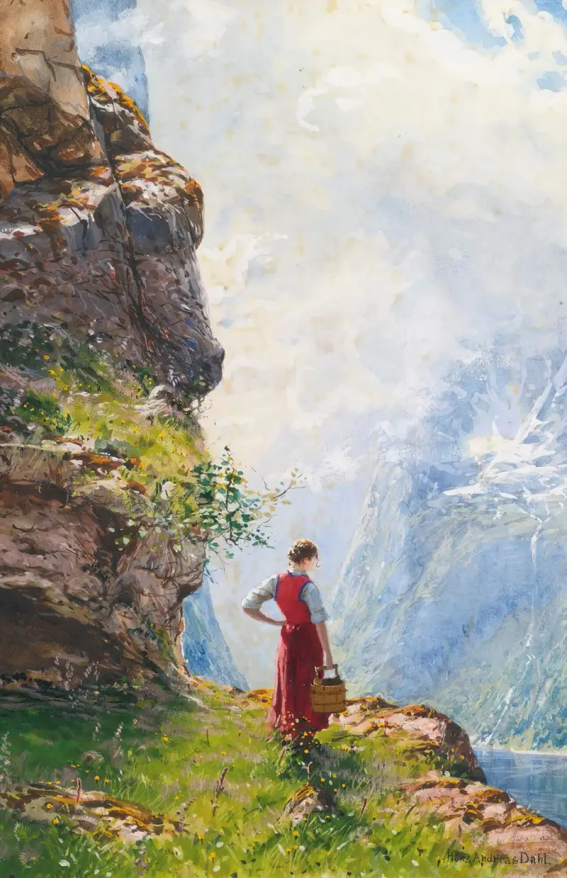 A Young Girl By A Fjord av Hans Dahl