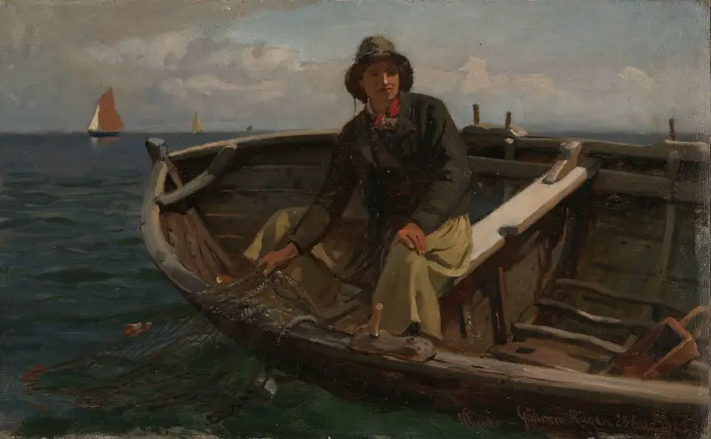 Fisherman from Rügen av Hans Gude