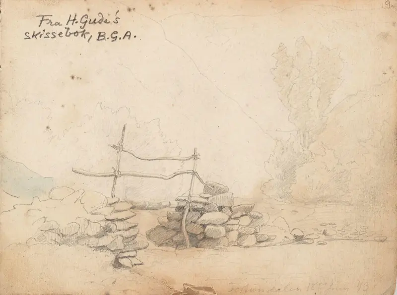 Hurrungene (detalj); från Fortunsdalen av Hans Gude