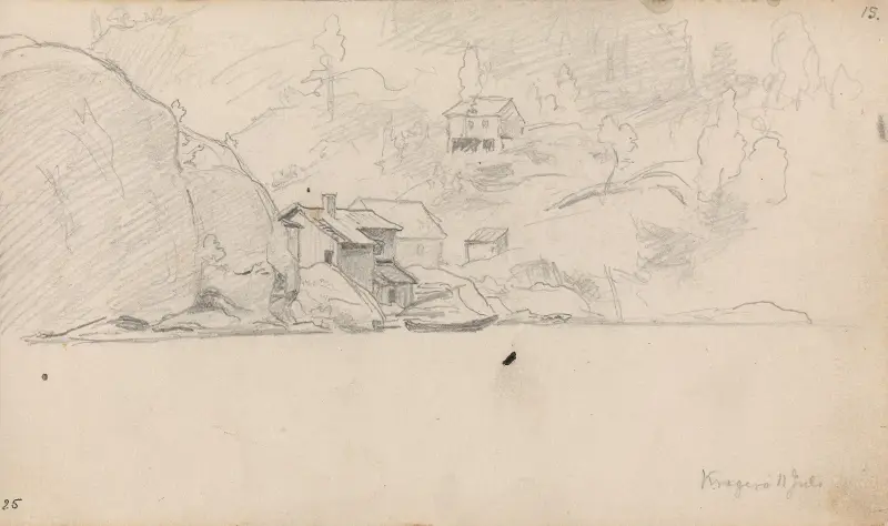 Hus ved kysten, Kragerø av Hans Gude