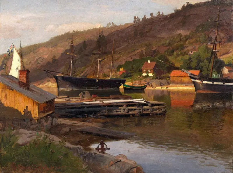 Landingsbrygge Husvik, Drøbak av Hans Gude