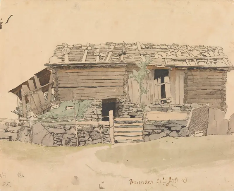 Låve og skigard, Vassenden av Hans Gude