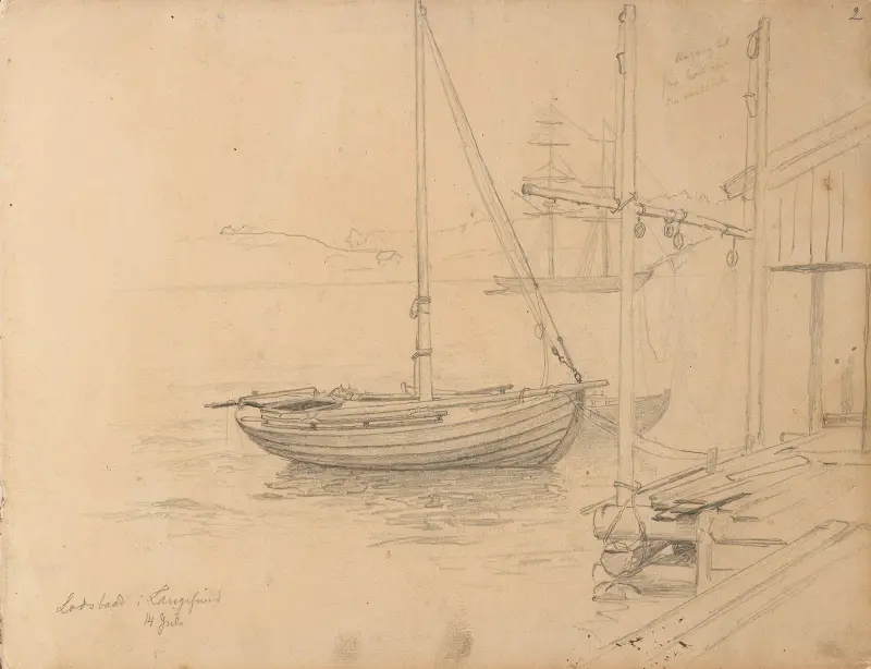 Losbåt i Langesund av Hans Gude