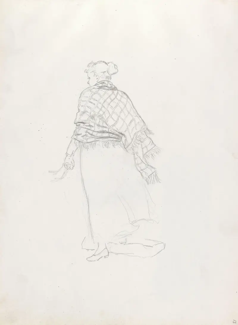 Ryggvänd kvinnofigur av Hans Gude