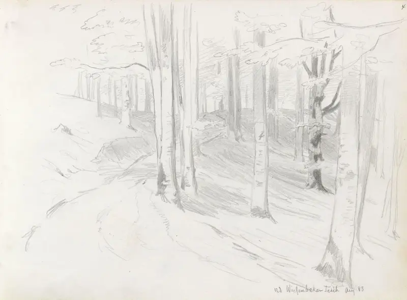 Skogsinteriör vid Wiesenbeker Teich, Harzen av Hans Gude