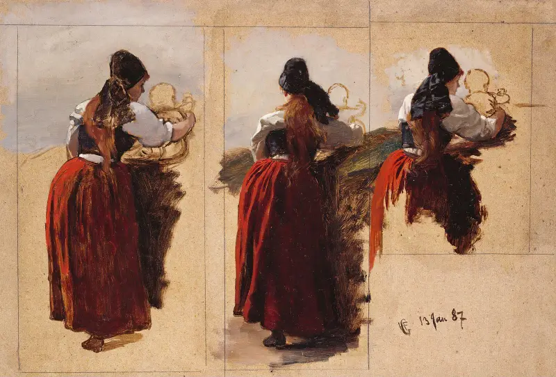 Studies of a Woman from Rügen av Hans Gude