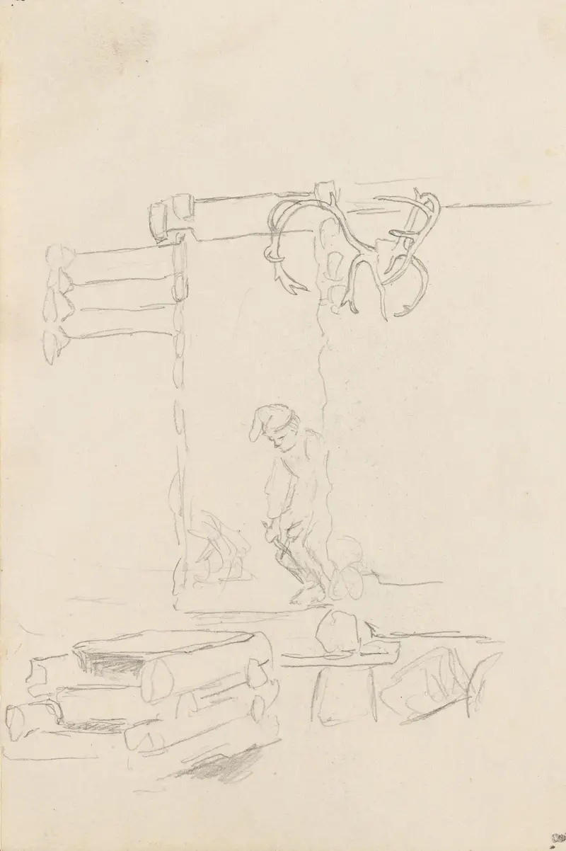 Stuinteriör med mansfigur av Hans Gude