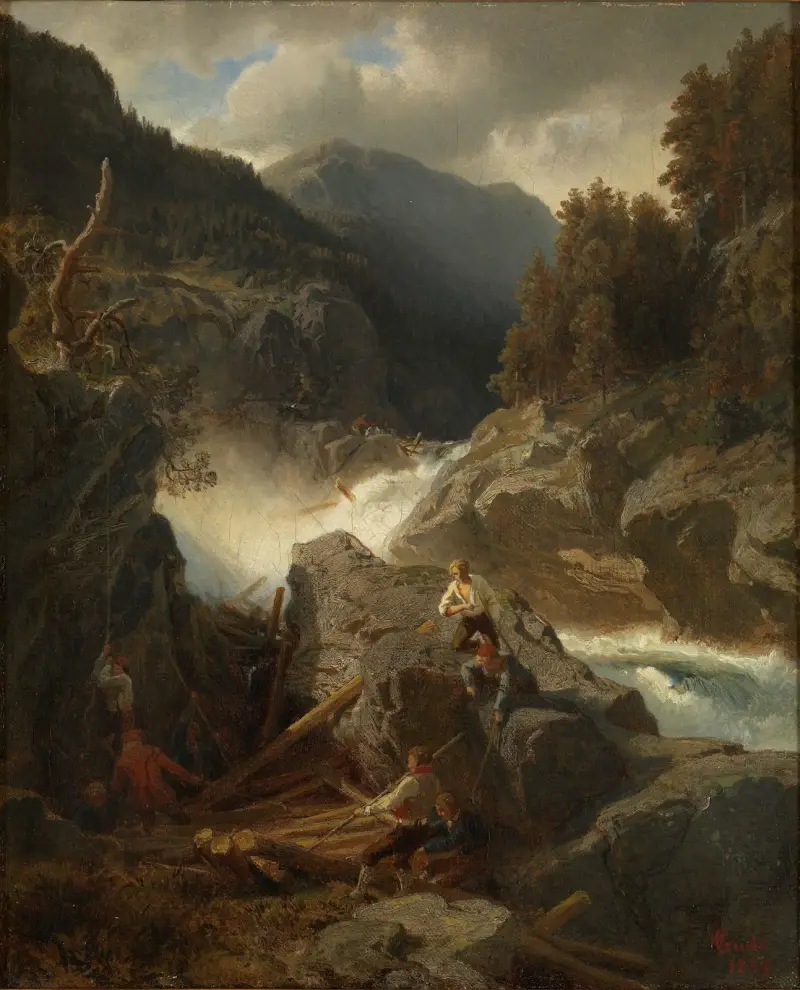 Vodopád v Hallingdalu, Hans Gude