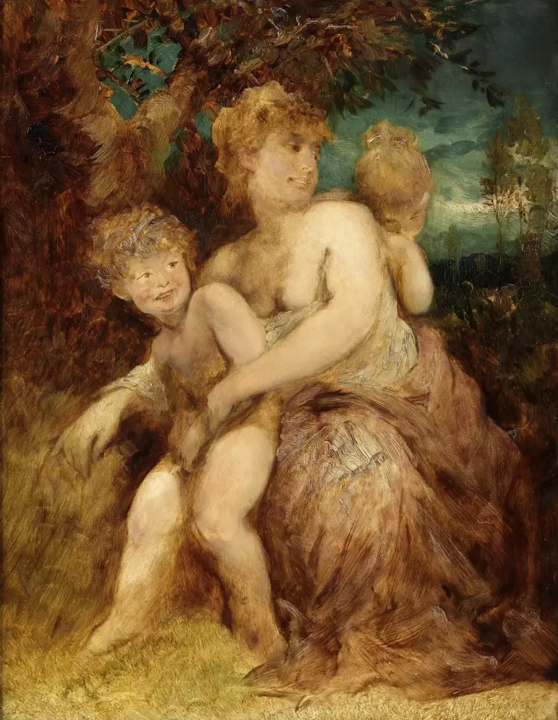 Nymf med två barn av Hans Makart