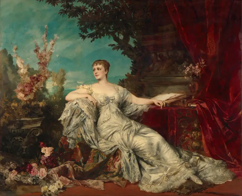 Porträtt av grevinnan Gabrielle Louise Marie Duchâtel (1854–1889), hustru till Frankrikes ambassadör i Wien av Hans Makart