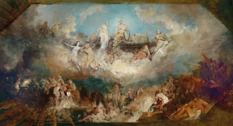 Sinking of the Nibelungen Stronghold into the Rhine av Hans Makart