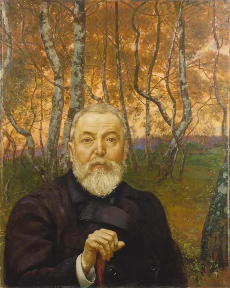 Self-Portrait in front of a Birch Forest av Hans Thoma