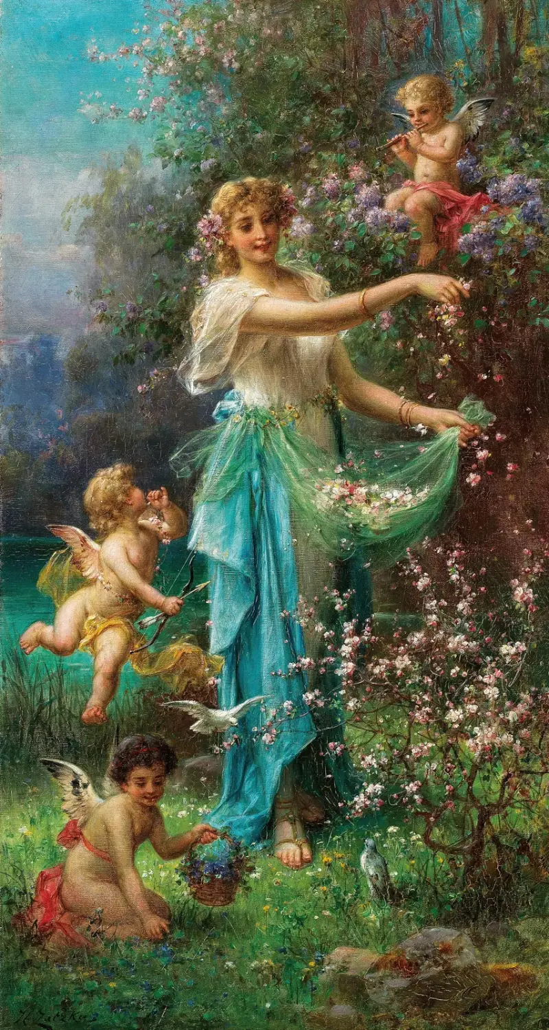 An Allegory of Spring with Cupid av Hans Zatzka