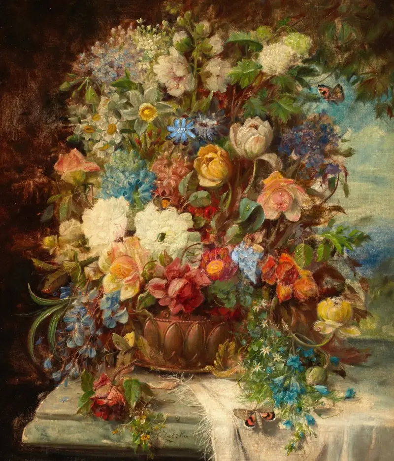 Sommarblommor på en klippavsats av Hans Zatzka