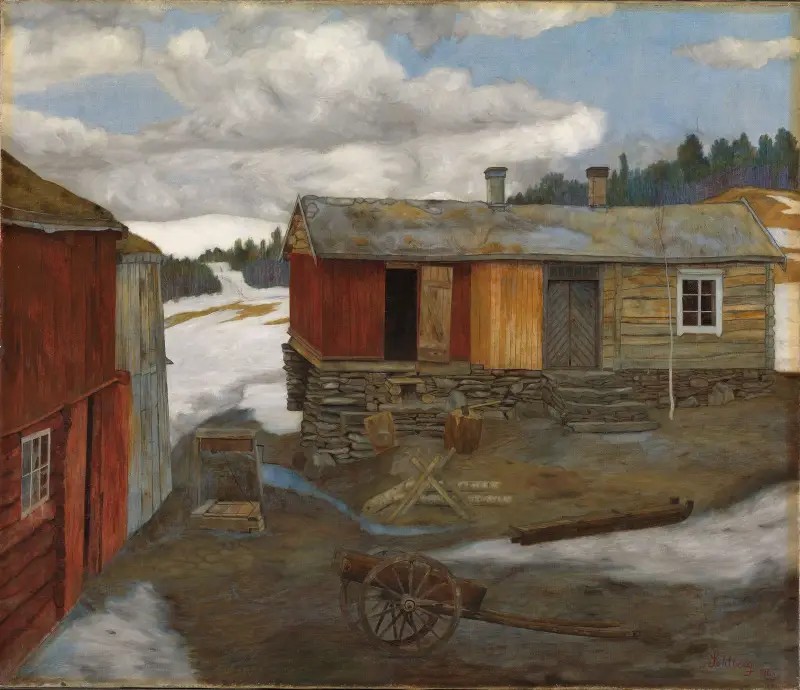 Courtyard in Slush at Røros av Harald Sohlberg