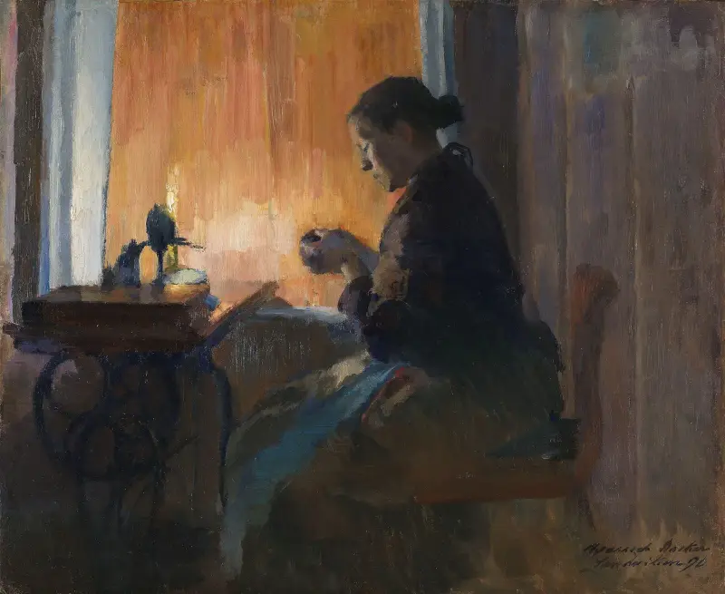 Vid lampans sken, Harriet Backer