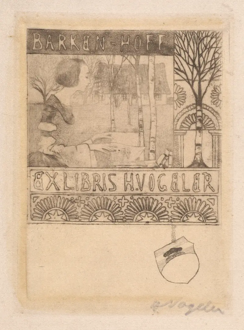 Exlibris Barken-Hoff H. Vogeler av Heinrich Vogeler
