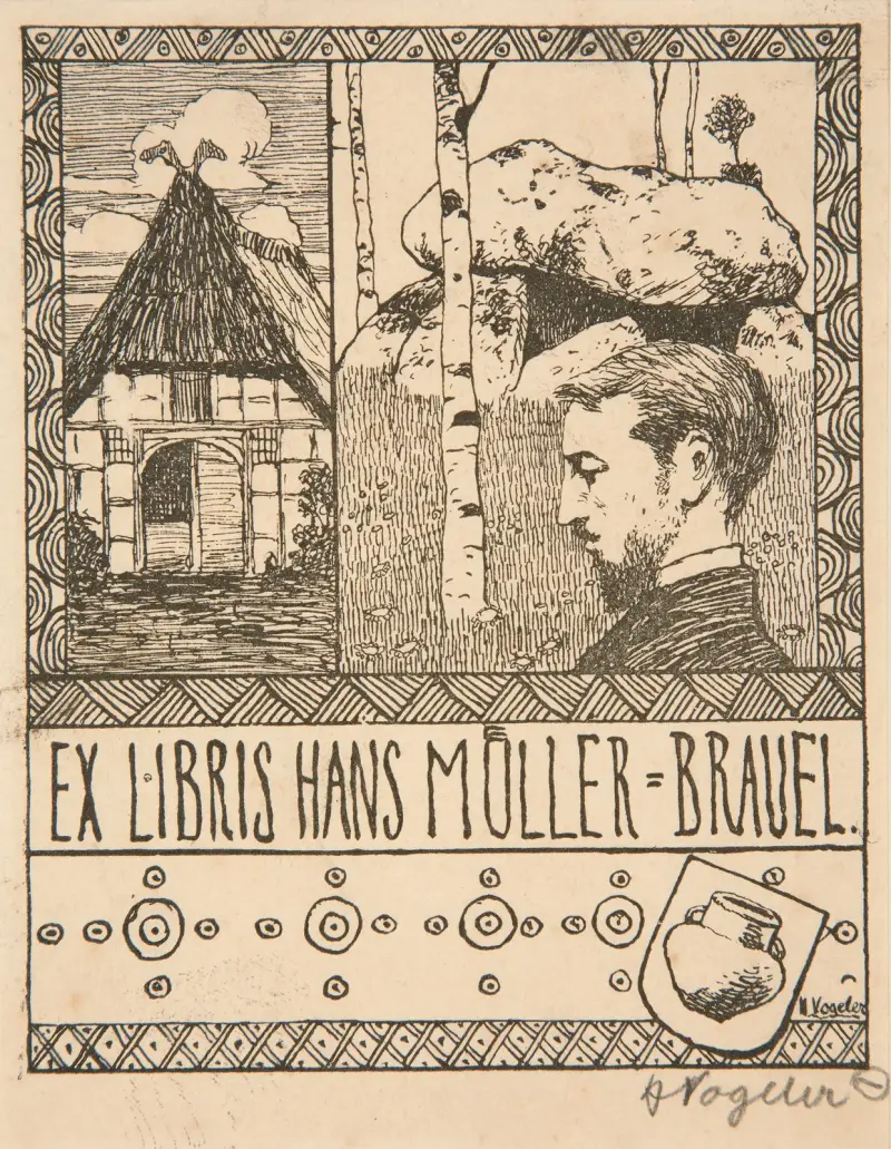 Ex Libris Hans Müller-Brauel av Heinrich Vogeler
