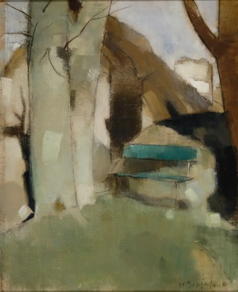 Schatten an der Wand II (Grüne Bank) von Helene Schjerfbeck