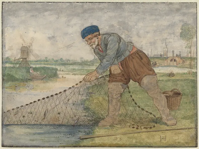 A Fisherman Hauling in his Net av Hendrick Avercamp