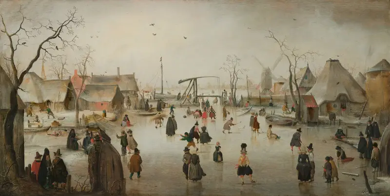 Ice-skating in a Village av Hendrick Avercamp