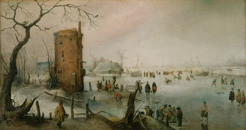 Skating Near a Town av Hendrick Avercamp