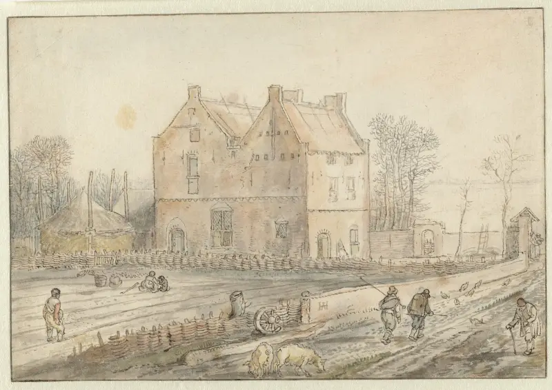 View of a Country House with Sowers in the Field av Hendrick Avercamp