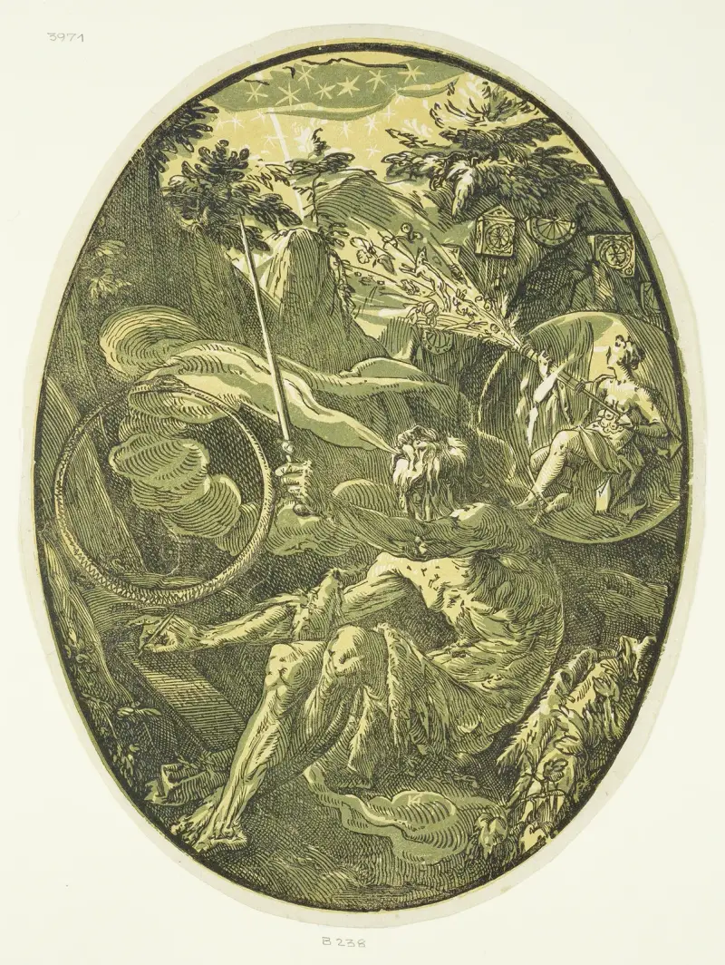 Demogorgon i evighetens grotta av Hendrick Goltzius