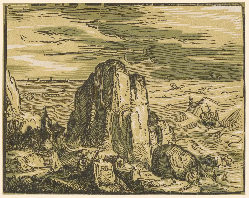 Felsklippa vid havskusten av Hendrick Goltzius