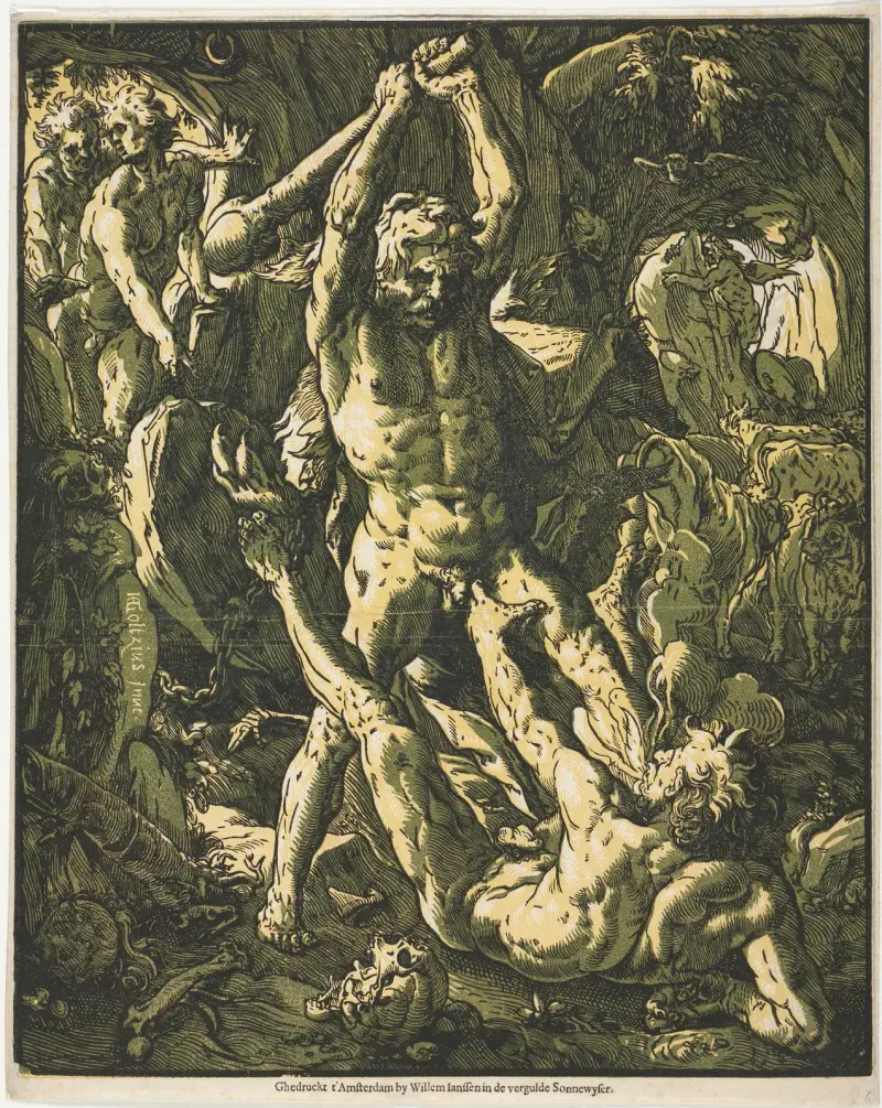 Herkules och Cacus av Hendrick Goltzius