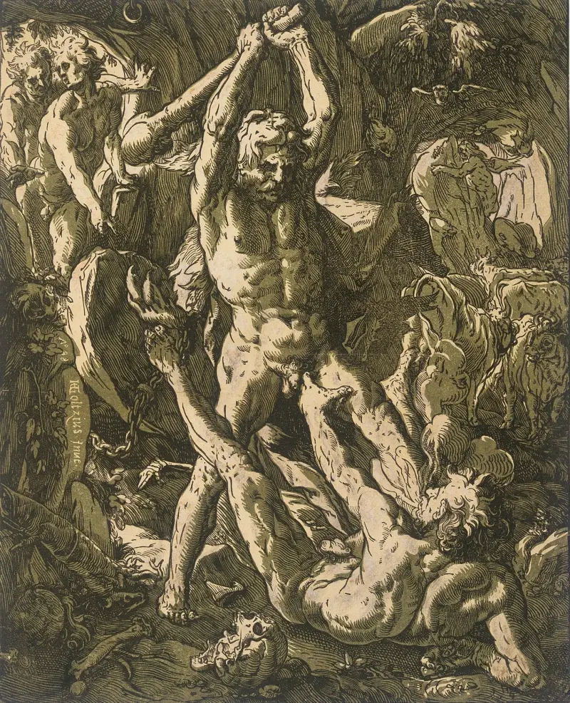 Herkules dräper Cacus av Hendrick Goltzius