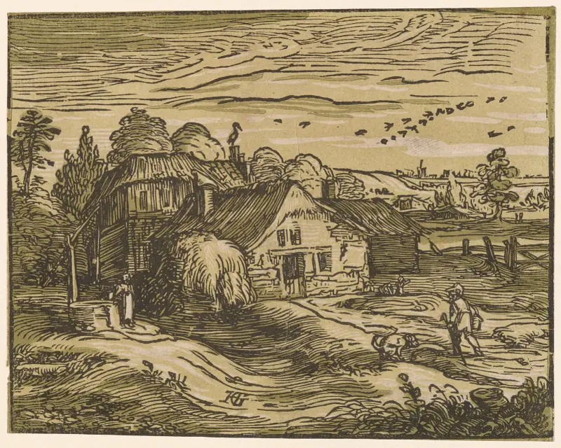 Landskap med bondgård av Hendrick Goltzius