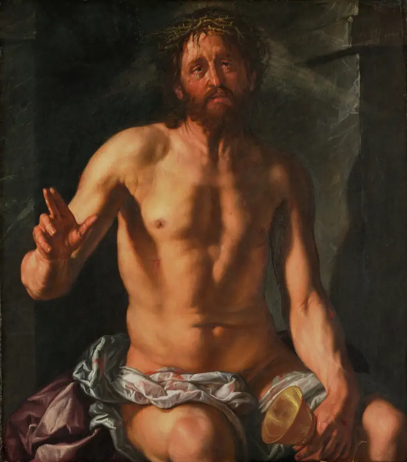 Smärtornas man med kalk (Kristus som återlösare) av Hendrick Goltzius