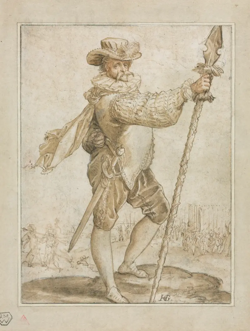 Stående officer med vildsvinslans av Hendrick Goltzius