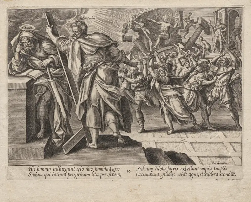 De heliga Judas Taddeus och Simon Ivraren av Hendrick Goltzius
