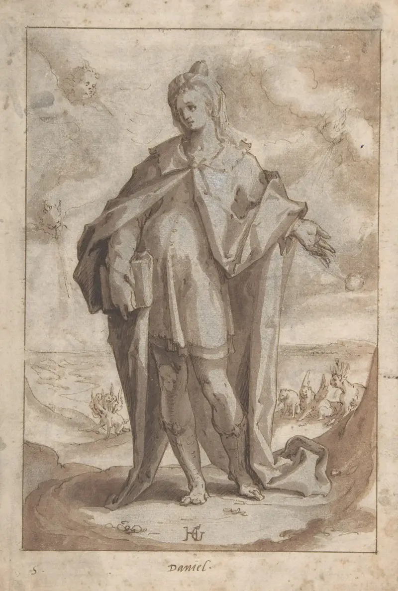Profeten Daniel i ett landskap av Hendrick Goltzius