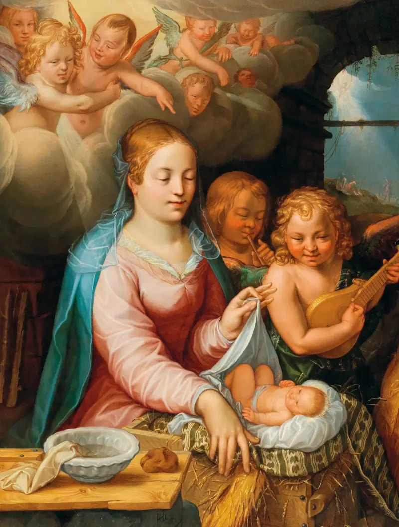 Jungfrun och barnet med änglar av Hendrick Goltzius