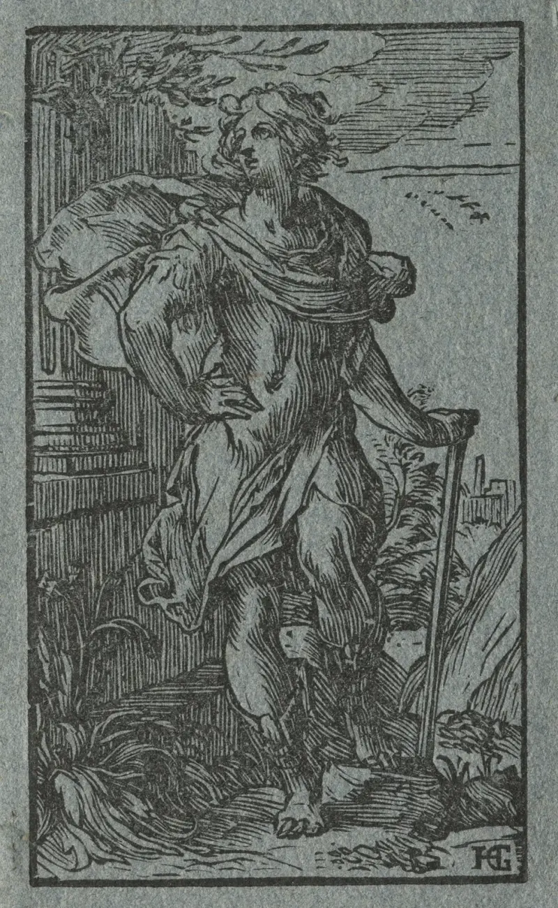 Ung man stående med käpp av Hendrick Goltzius