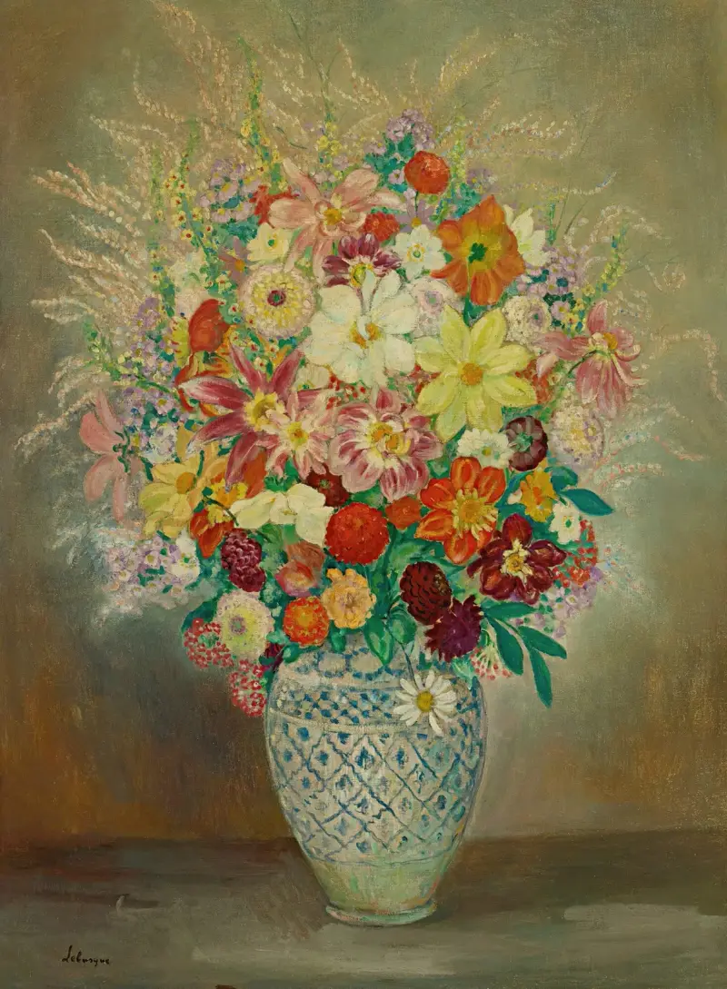 Blomsterkomposition med Dahlior av Henri Lebasque