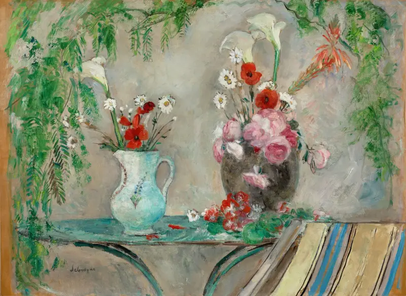 Blumen auf einem Tisch auf einer Terrasse von Henri Lebasque